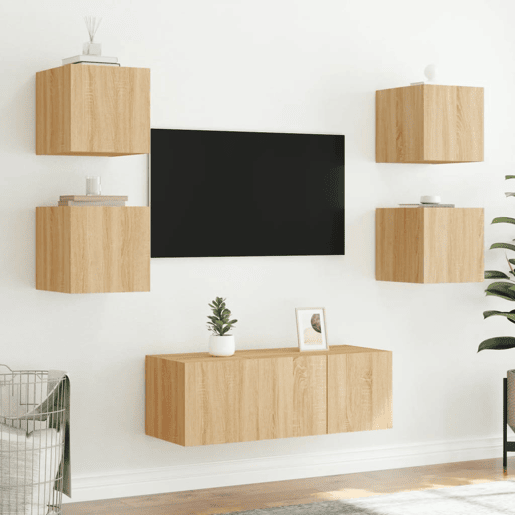 Móvel de parede p TV - Armário de TV c luzes LED 30,5x35x30cm carvalho sonoma