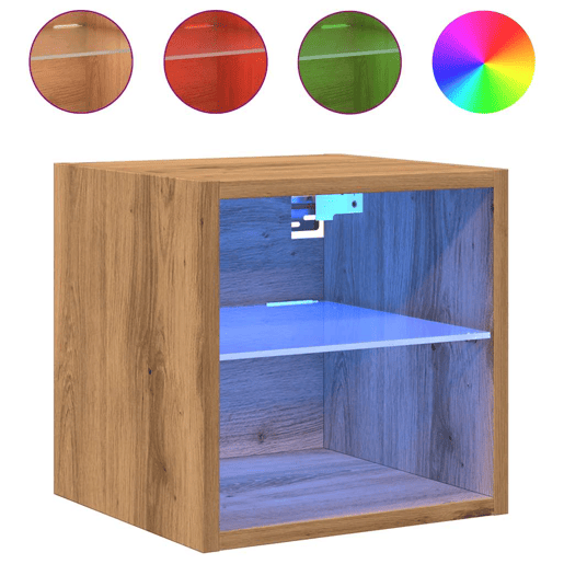 Móvel parede p TV - Armário TV c luzes LED 30x28,5x30cm carvalho artesanal