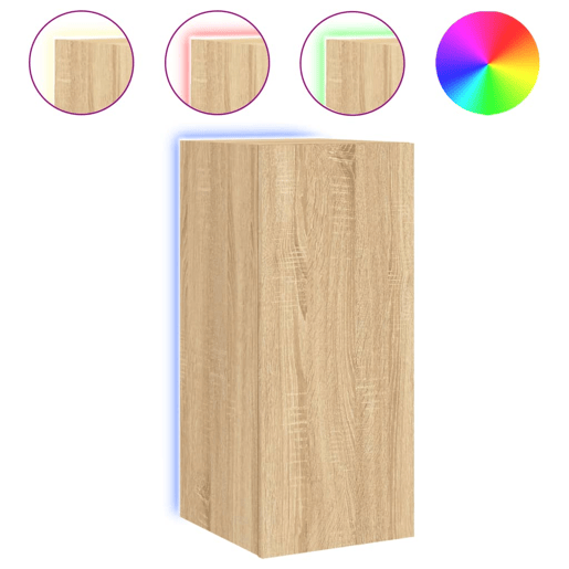 Móvel de parede p TV - Armário de TV c luzes LED 30,5x35x70cm carvalho sonoma