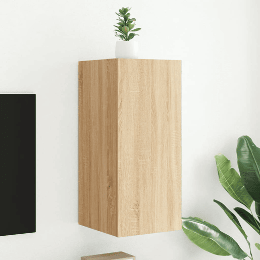 Móvel de parede p TV - Armário de TV c luzes LED 30,5x35x70cm carvalho sonoma