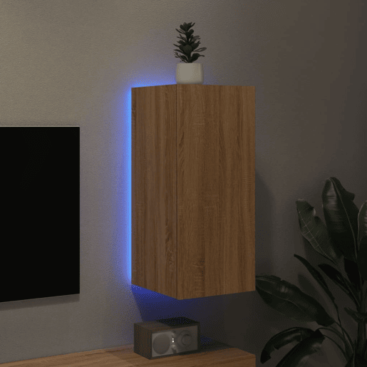 Móvel de parede p TV - Armário de TV c luzes LED 30,5x35x70cm carvalho sonoma