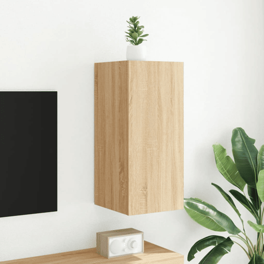 Móvel de parede p TV - Armário de TV c luzes LED 30,5x35x70cm carvalho sonoma