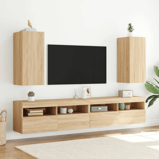 Móvel de parede p TV - Armário de TV c luzes LED 30,5x35x70cm carvalho sonoma