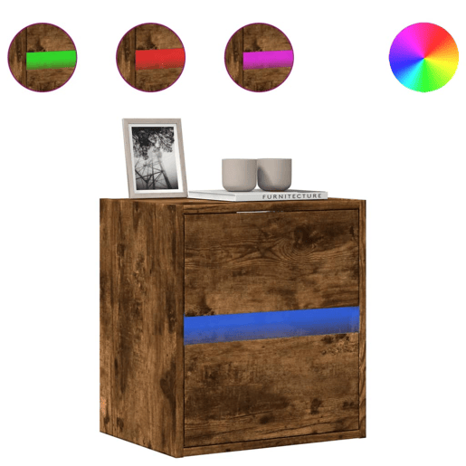 Móvel de parede p TV - Armário de TV c luzes LED 41x31x45 cm carvalho fumado