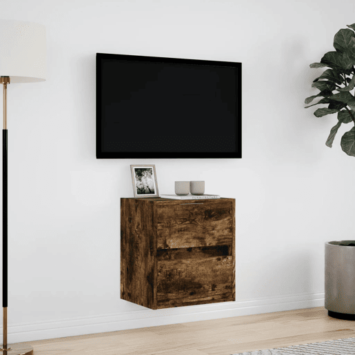 Móvel de parede p TV - Armário de TV c luzes LED 41x31x45 cm carvalho fumado