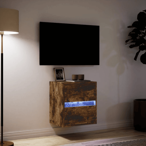 Móvel de parede p TV - Armário de TV c luzes LED 41x31x45 cm carvalho fumado