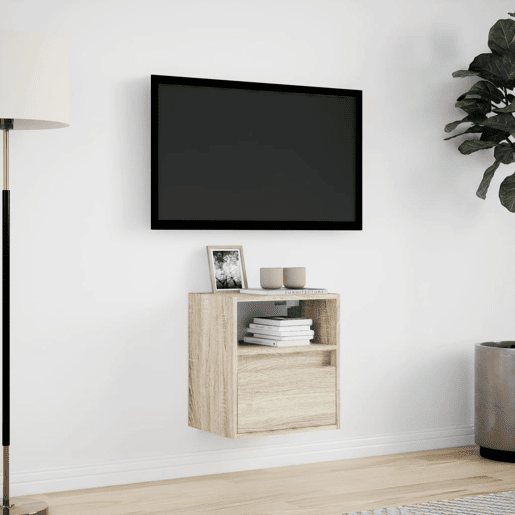 Móvel de parede p TV - Armário de TV c luzes LED 41x31x45 cm carvalho sonoma