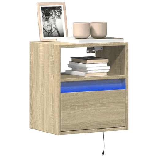 Móvel de parede p TV - Armário de TV c luzes LED 41x31x45 cm carvalho sonoma