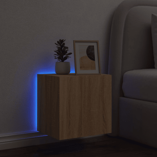 Móvel de parede p TV - Armário de TV c luzes LED 40,5x35x40cm carvalho sonoma