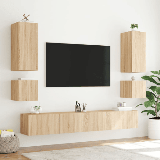 Móvel de parede p TV - Armário de TV c luzes LED 40,5x35x40cm carvalho sonoma