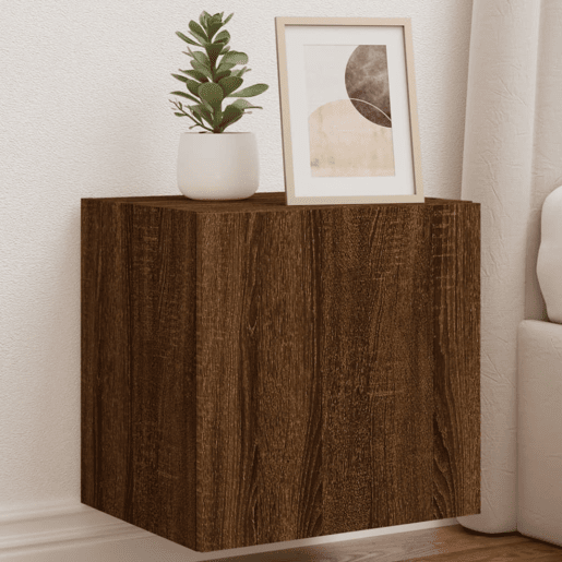 Móvel parede p TV - Armário TV c luzes LED 40,5x35x40 cm carvalho castanho