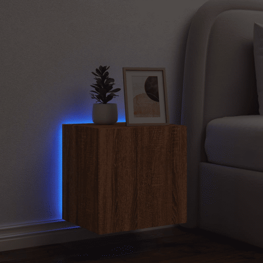 Móvel parede p TV - Armário TV c luzes LED 40,5x35x40 cm carvalho castanho