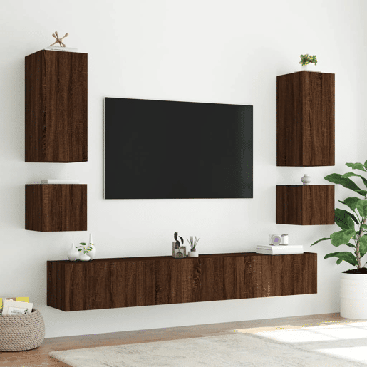 Móvel parede p TV - Armário TV c luzes LED 40,5x35x40 cm carvalho castanho