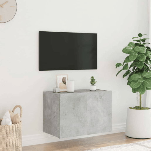 Móvel de parede p TV - Armário de TV c luzes LED 60x35x41 cm cinza cimento