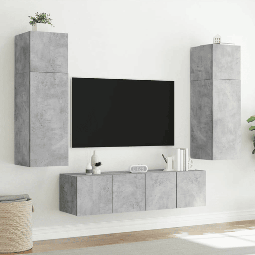 Móvel de parede p TV - Armário de TV c luzes LED 60x35x41 cm cinza cimento