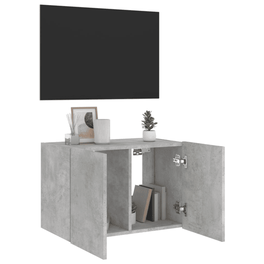 Móvel de parede p TV - Armário de TV c luzes LED 60x35x41 cm cinza cimento