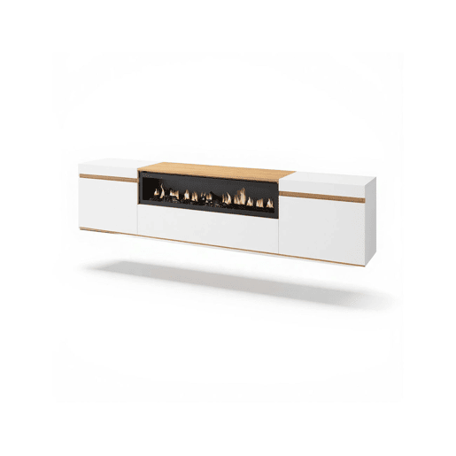 Mueble TV Kavos Wall con chimenea Blanco - Roble Nude 203 x 45 x 34,6 cm