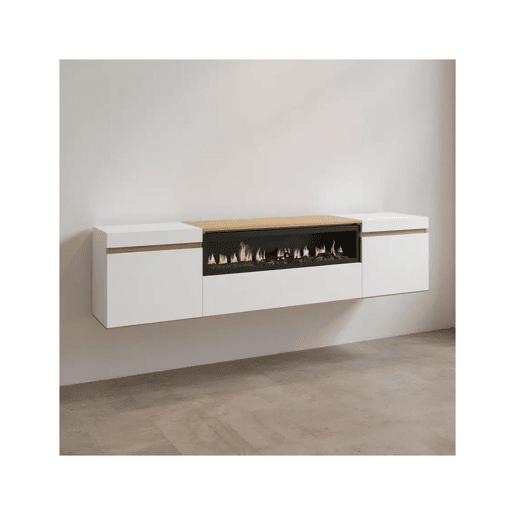 Mueble TV Kavos Wall con chimenea Blanco - Roble Nude 203 x 45 x 34,6 cm
