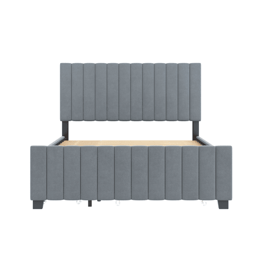 Cama estofada 140x190 cm com cama extraível e 2 gavetas - cama baixa dupla em veludo hipoalergénico para crianças e jovens - cinzenta (sem colchão)