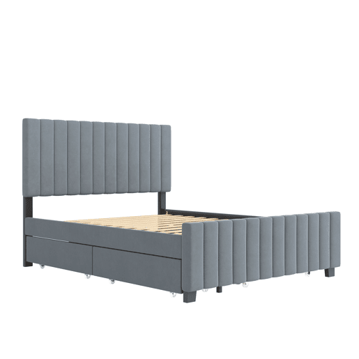 Cama estofada 140x190 cm com cama extraível e 2 gavetas - cama baixa dupla em veludo hipoalergénico para crianças e jovens - cinzenta (sem colchão)