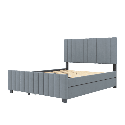Cama estofada 140x190 cm com cama extraível e 2 gavetas - cama baixa dupla em veludo hipoalergénico para crianças e jovens - cinzenta (sem colchão)