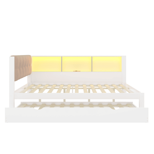 Cama nido 140x200 cm - individual, sem colchão, cama extraível, LED regulável, prateleira, porta USB, madeira de pinho - branco