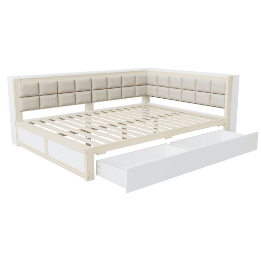 Sofá-cama em madeira 140 x 200 cm - cama multifuncional com encosto acolchoado e gaveta grande para arrumação - pinho cor de madeira