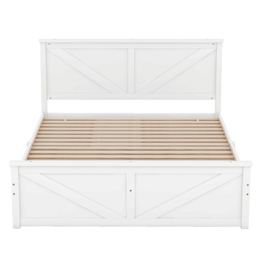 Cama de casal 160x200 cm - estrutura simples em madeira, 4 gavetas - branco