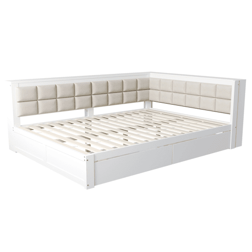 Sofá-cama em madeira 140 x 200 cm - cama multifuncional com encosto acolchoado e gaveta grande para arrumação - pinho branco