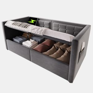 Sofá cama individual de veludo 90x190cm com armazenamento,cinzento