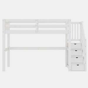 Cama alta 90x200 cm - Cama infantil com gavetas de arrumação e secretária debaixo da cama - Branco
