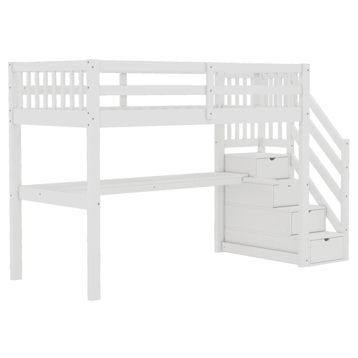 Cama alta 90x200 cm - Cama infantil com gavetas de arrumação e secretária debaixo da cama - Branco