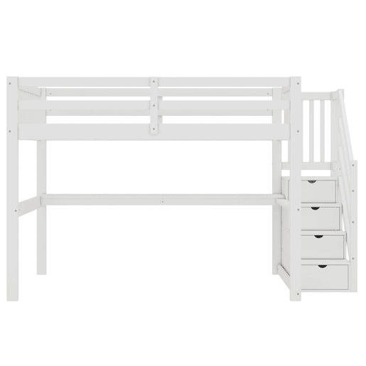 Cama alta 140x200 - Cama infantil com gavetas de arrumação e secretária por baixo - Branca