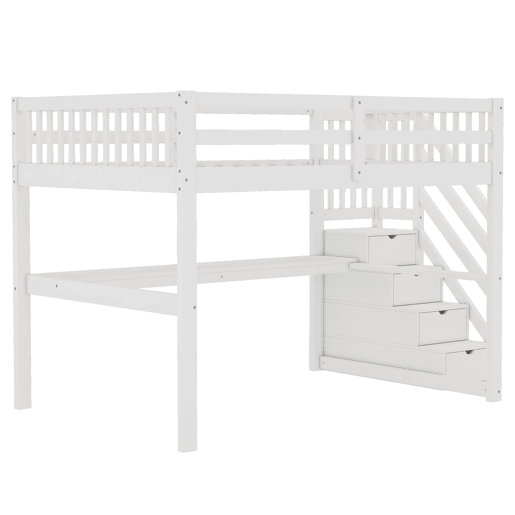 Cama alta 140x200 - Cama infantil com gavetas de arrumação e secretária por baixo - Branca