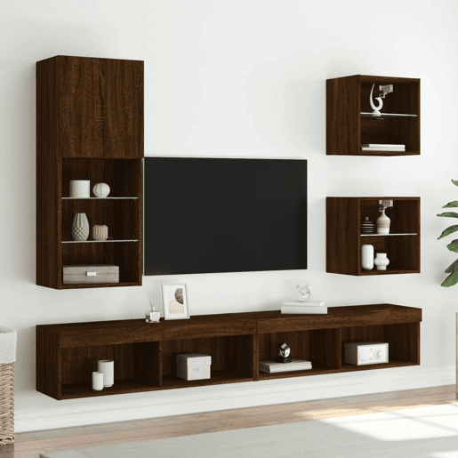 Móvel de TV - Modulo de TV - Armário de TV com luzes LED 40,5x30x102 cm carvalho castanho Móvel de TV - Modulo de TV - Armário de TV com luzes LED 40,5x30x102 cm carvalho castanho