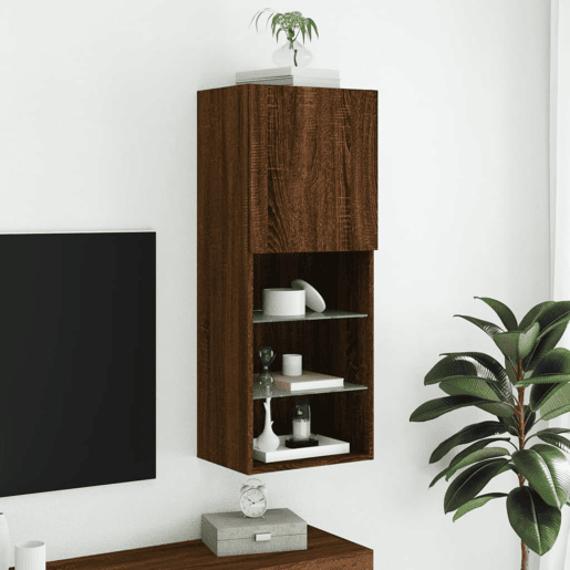 Móvel de TV - Modulo de TV - Armário de TV com luzes LED 40,5x30x102 cm carvalho castanho Móvel de TV - Modulo de TV - Armário de TV com luzes LED 40,5x30x102 cm carvalho castanho