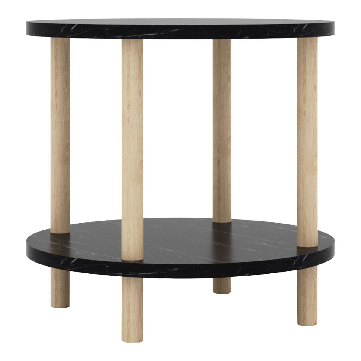 Mesa auxiliar ves con estante 49xø42 cm - efecto mármol negro [en.casa]