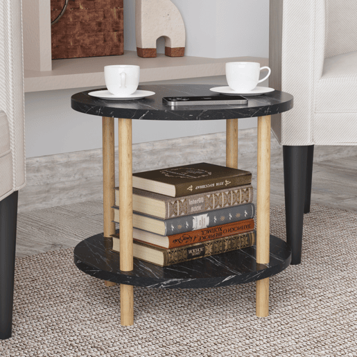 Mesa de apoio Ves 49xØ42 cm aspeto mármore, preto en.casa