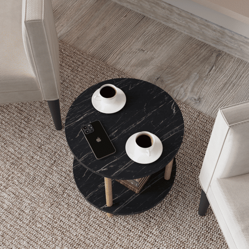 Mesa de apoio Ves 49xØ42 cm aspeto mármore, preto en.casa