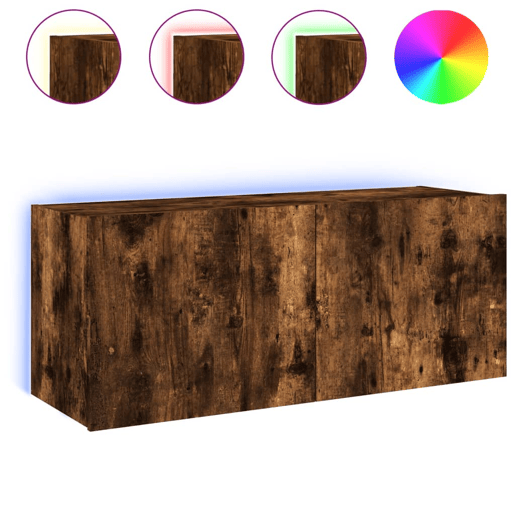 Móvel de parede p TV - Armário de TV c luzes LED 100x35x41 cm carvalho fumado
