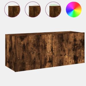 Móvel de parede p TV - Armário de TV c luzes LED 100x35x41 cm carvalho fumado