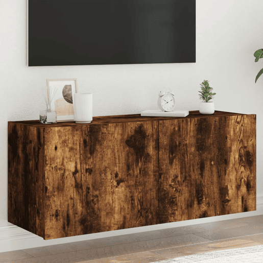 Móvel de parede p TV - Armário de TV c luzes LED 100x35x41 cm carvalho fumado