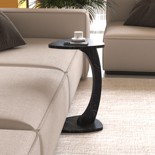 Mesa de apoio Klinerg 40x37x56 cm aspeto mármore, preto en.casa