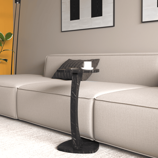 Mesa de apoio Klinerg 40x37x56 cm aspeto mármore, preto en.casa