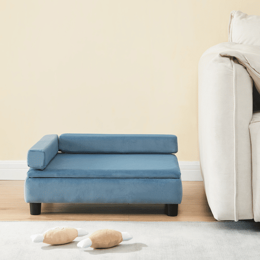 Cama para cães e gatos Salkonssad com compartimento de arrumação 60x45x24 cm Azul en.casa