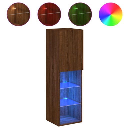Móvel de TV - Modulo de TV - Armário de TV com luzes LED 30,5x30x102 cm carvalho castanho