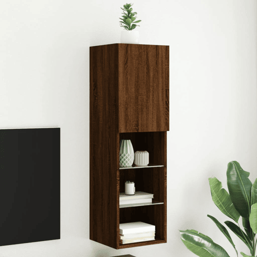 Móvel de TV - Modulo de TV - Armário de TV com luzes LED 30,5x30x102 cm carvalho castanho