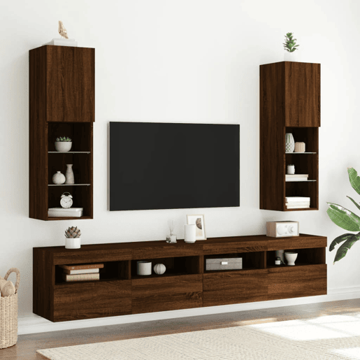 Móvel de TV - Modulo de TV - Armário de TV com luzes LED 30,5x30x102 cm carvalho castanho