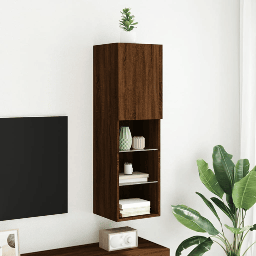 Móvel de TV - Modulo de TV - Armário de TV com luzes LED 30,5x30x102 cm carvalho castanho
