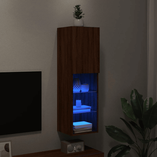 Móvel de TV - Modulo de TV - Armário de TV com luzes LED 30,5x30x102 cm carvalho castanho